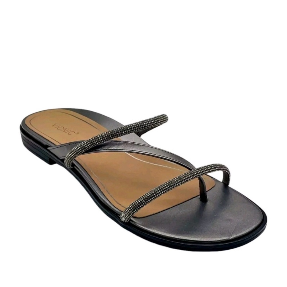 Vionic Prism black sparkly leather strappy sandals size 10